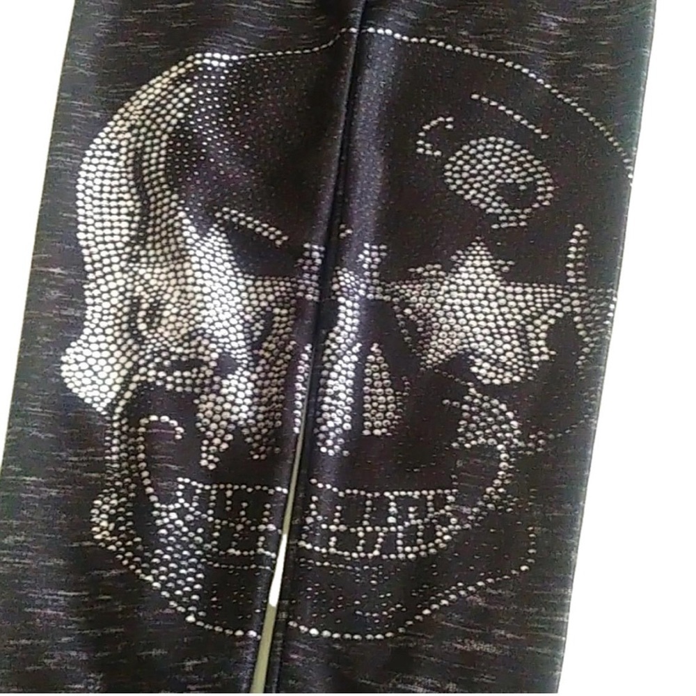 Terez Starry Eyed Skull Leggings Black Heathered Gothic Punk Rock XL (Fits XS/S)